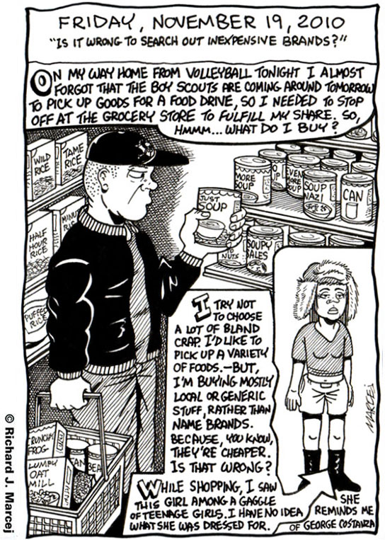 Daily Comic Journal: November, 19, 2010: “Is It Wrong To Search Out Inexpensive Brands?””