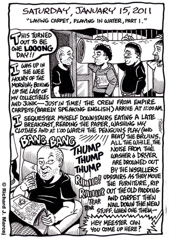 Daily Comic Journal: January 15, 2011: “Laying Carpet, Playing In Water, Part 1& 2.”