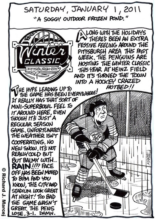 Daily Comic Journal: January, 1, 2011: “A Soggy Outdoor Frozen Pond.”