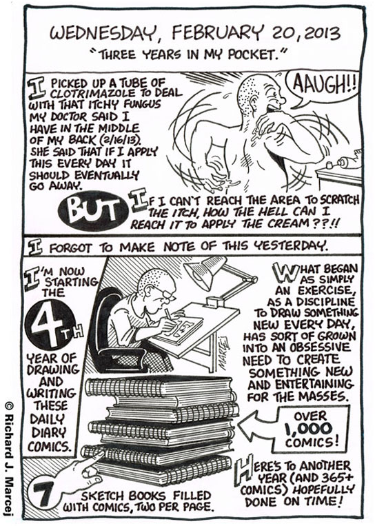 Daily Comic Journal: February 20, 2013: “Three Years In My Pocket.”