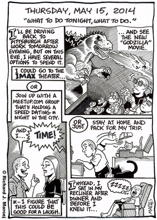 Daily Comic Journal: May 15, 2014: “What To Do Tonight, What To Do.”