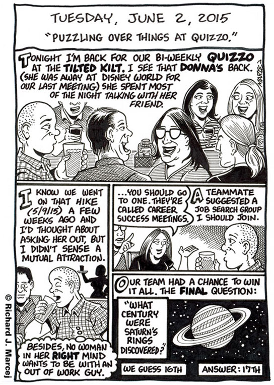 Daily Comic Journal: June 2, 2015: “Puzzling Over Things At Quizzo.”