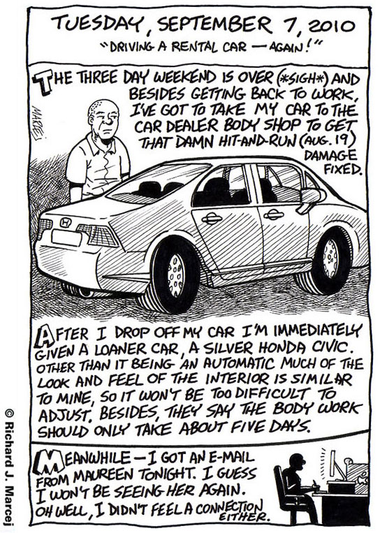 Daily Comic Journal: September, 7, 2010: “Driving A Rental Car- Again!”