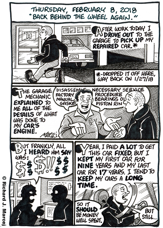 Daily Comic Journal: February 8, 2018: “Back Behind The Wheel Again.”