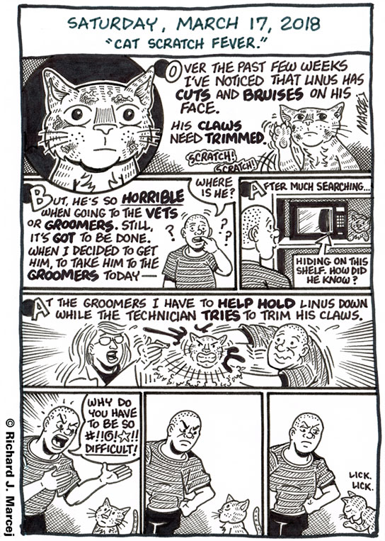 Daily Comic Journal: March 17, 2018: “Cat Scratch Fever.”