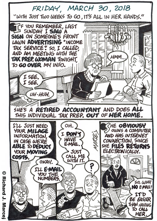 Daily Comic Journal: March 30, 2018: “With Just Two Weeks To Go, It’s All In Her Hands.”