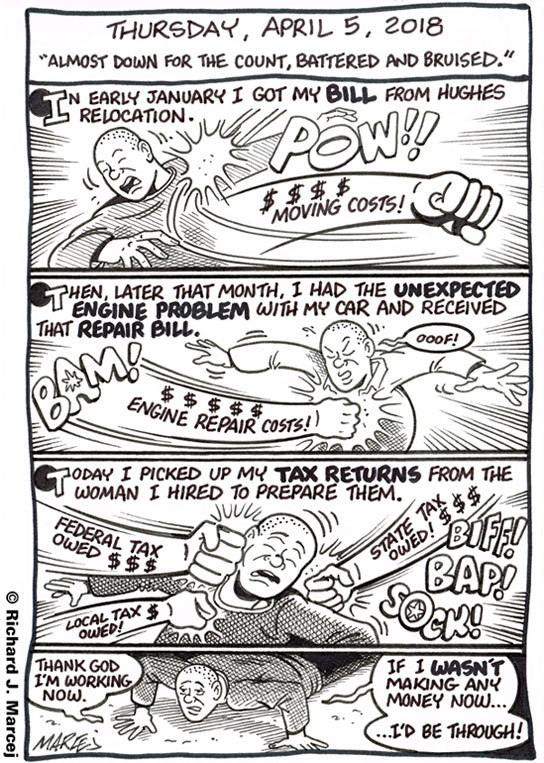 Daily Comic Journal: April 5, 2018: “Almost Down For The Count, Battered And Bruised.”