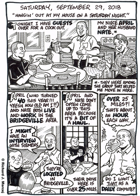 Daily Comic Journal: September 29, 2018: “Hangin’ Out At My House On A Saturday Night.”