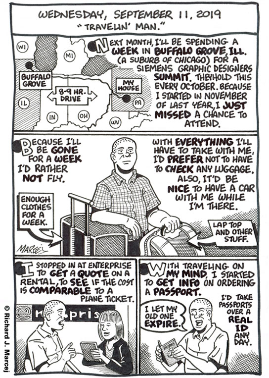 Daily Comic Journal: September 11, 2019: “Travelin’ Man.”