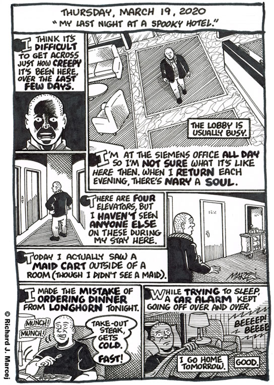 Daily Comic Journal: March 19, 2020: “My Last Night At A Spooky Hotel.”