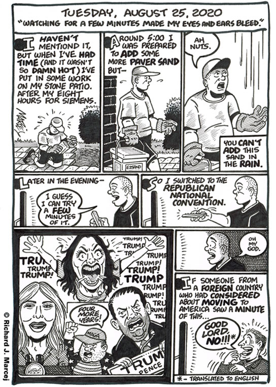 Daily Comic Journal: August 25, 2020: “Watching For A Few Minutes Made My Eyes And Ears Bleed.”