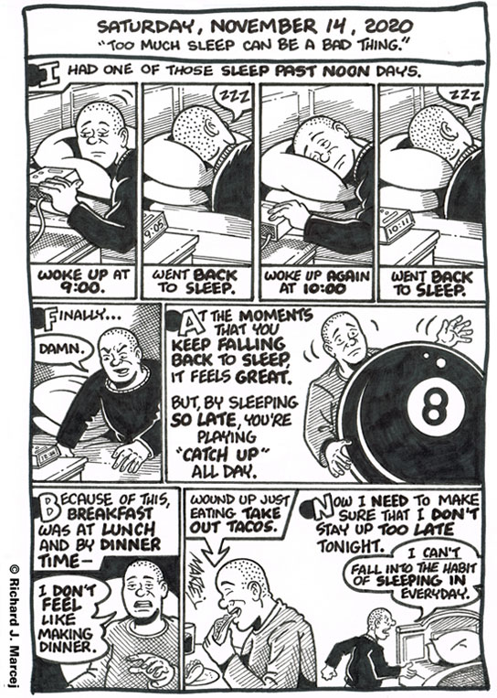 Daily Comic Journal: November 14, 2020: “Too Much Sleep Can Be A Bad Thing.”