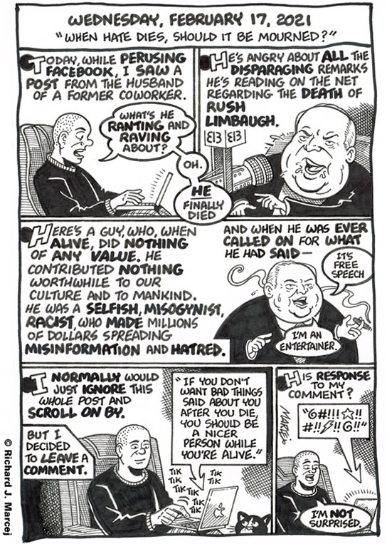 Daily Comic Journal: February 17, 2021: “When Hate Dies, Should It Be Mourned?”