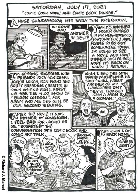 Daily Comic Journal: July 17, 2021: “Comic Book Movie And Comic Book Dinner.”