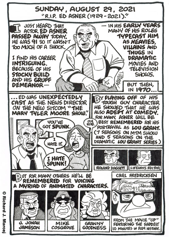 Daily Comic Journal: August 29, 2021: “R.I.P. Ed Asner (1929 – 2021).”