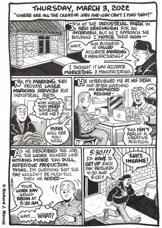 Daily Comic Journal: March 3, 2022: “Where Are All The Creative Jobs And Why Can’t I Find Them.”
