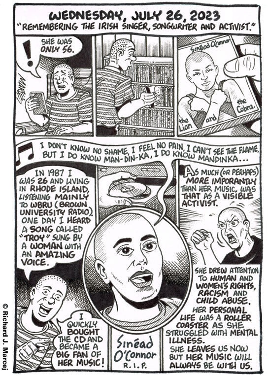 Daily Comic Journal: July 26, 2023: “Remembering The Irish Singer, Songwriter and Activist.”