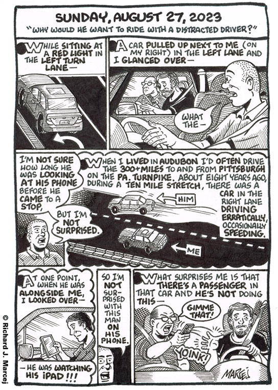Daily Comic Journal: August 27, 2023: “Why Would He Want To Ride With A Distracted Driver?”
